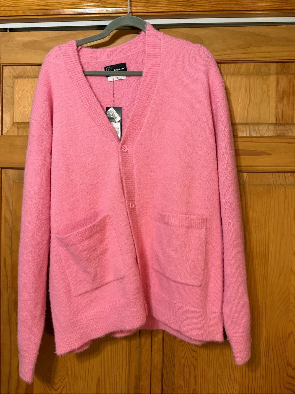 Original Use Soft Pink Women's V-Neck Cardigan with Pockets